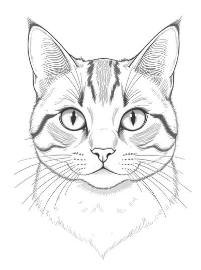 Un dibujo lineal detallado de un gato.