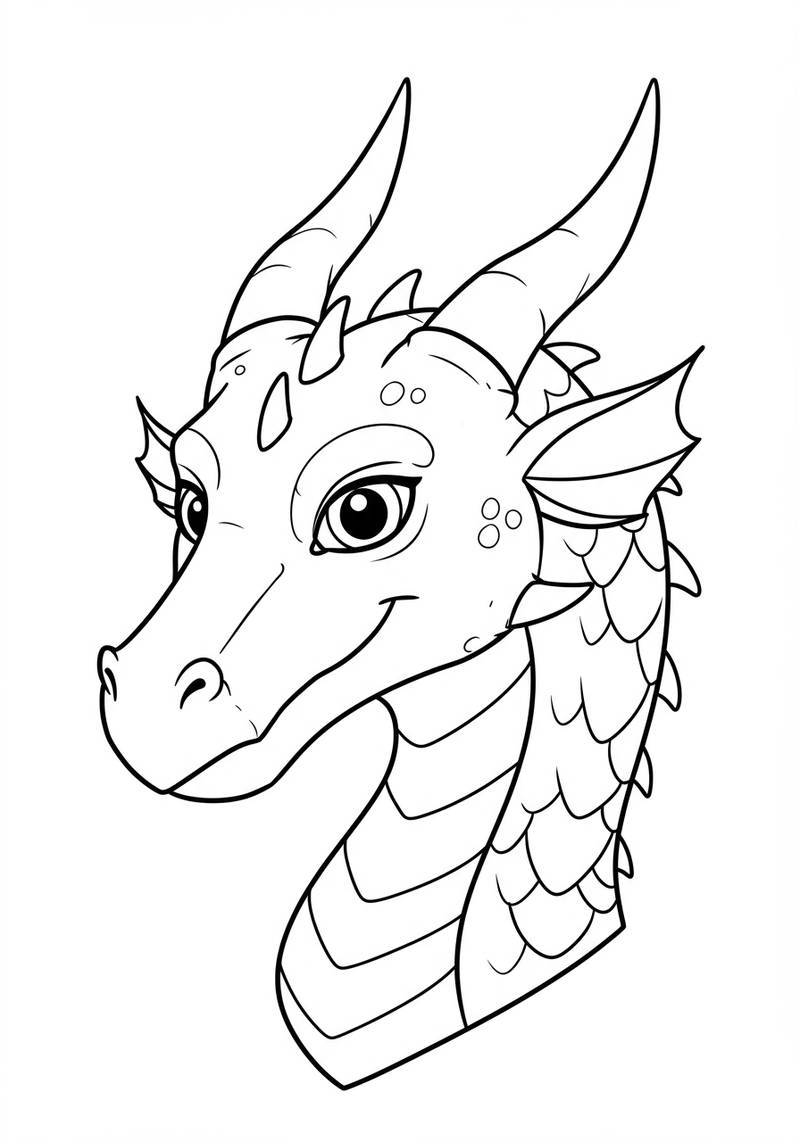 Página para colorear en blanco y negro de un dragón.