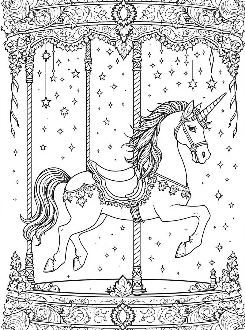 Unicornio elegante dentro de marco decorativo elaborado estilo barroco con adornos intrincados y detalles ornamentales