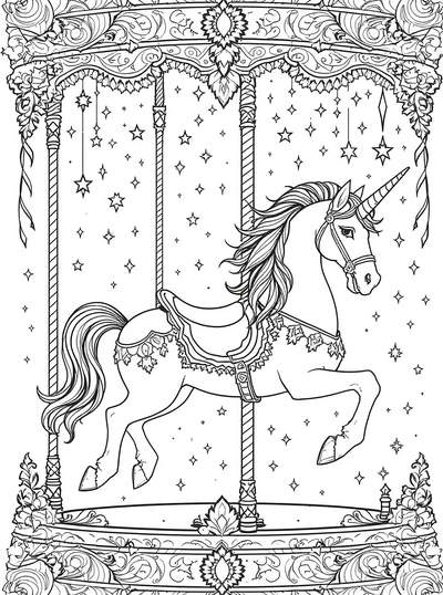 Unicornio elegante dentro de marco decorativo elaborado estilo barroco con adornos intrincados y detalles ornamentales